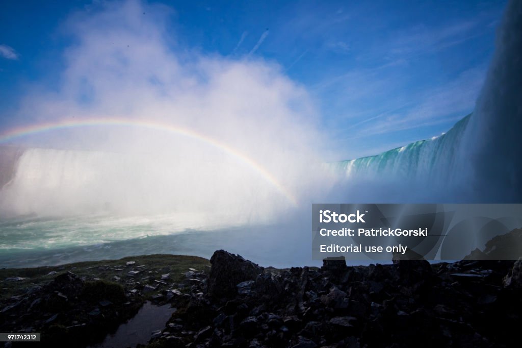 Niagara Falls Niagara Falls and American Falls is seen from Niagara Falls, New York, United States and Niagara Falls, Ontario, Canada on May 26, 2018. Environment Stock Photo