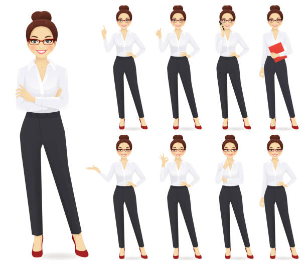 Businesswoman character set Businesswoman character in different poses set vector illustration businesswoman illustrations stock illustrations