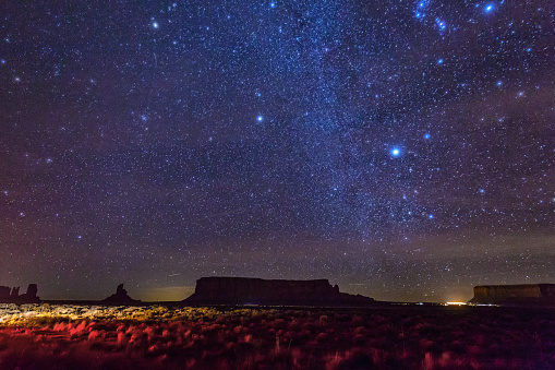 Milky Way and bright stars above Monument Valley. USA