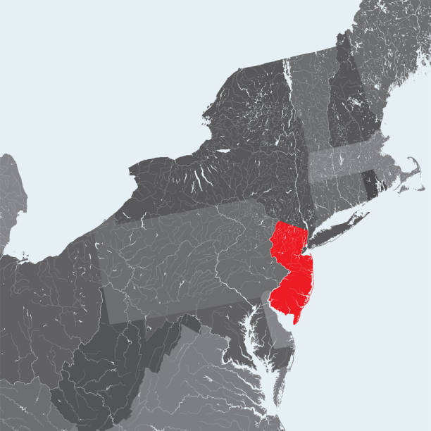 istock Northeastern United States - New Jersey - map with lakes and rivers. 971751160