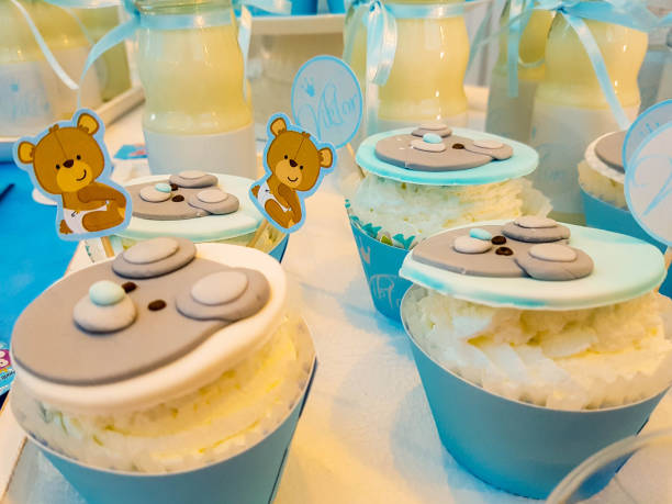 istock Birthday Boy Blue Party with Candy Presents and Cupcakes 971765964