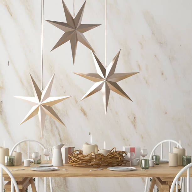 istock Mock up poster in the Christmas interior in Scandinavian style. 3D rendering 971768736