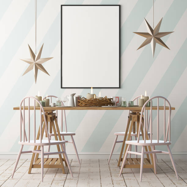 istock Mock up poster in the Christmas interior in Scandinavian style. 3D rendering 971768752