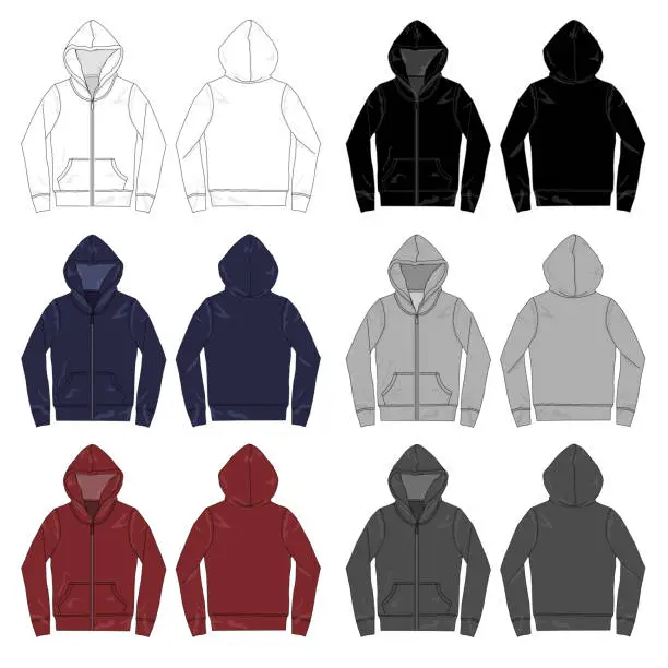 Vector illustration of Vector template for Full zip hooded Sweatshirt