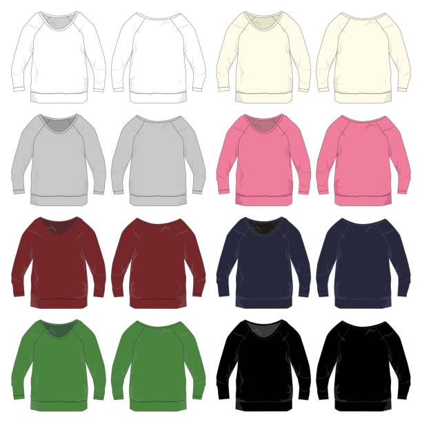 Vector template for Women's sweatshirt Vector colored Dolman Style sweatshirts round neckline stock illustrations