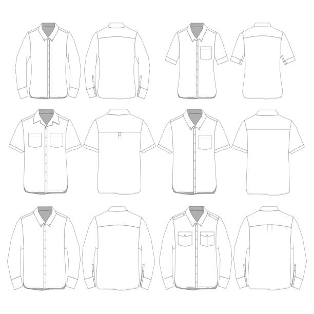 illustrazioni stock, clip art, cartoni animati e icone di tendenza di modello camicia stile pulsante vettoriale verso il basso - short sleeve shirt