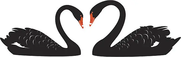 Vector illustration of Clipart of two black swans facing each other side-on