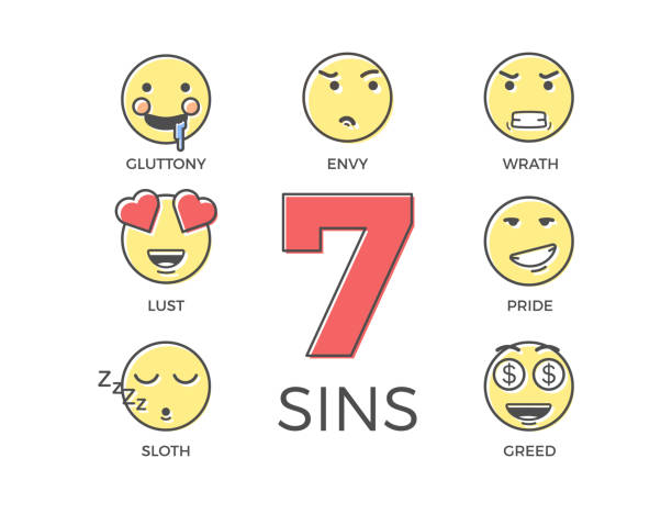 Ilustración de 7 Pecados Capitales Representados Por Siete Expresiones De Caracteres De Emoticonos Ilustraciones De Vectores Delgada Línea Icono Efecto Del Esquema De Colores Comportamientos Negativos Mal Según La Religión y más Ilustración de 7 Pecados Capitales Representados Por Siete Expresiones De Caracteres De Emoticonos Ilustraciones De Vectores Delgada Línea Icono Efecto Del Esquema De Colores Comportamientos Negativos Mal Según La Religión y más