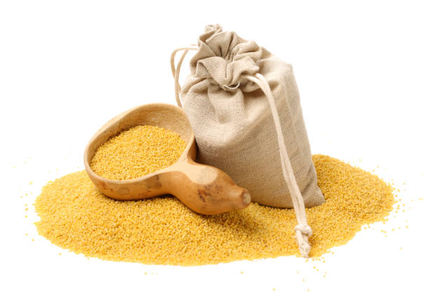 istock Raw uncooked millet in bowl and a bag 971827866