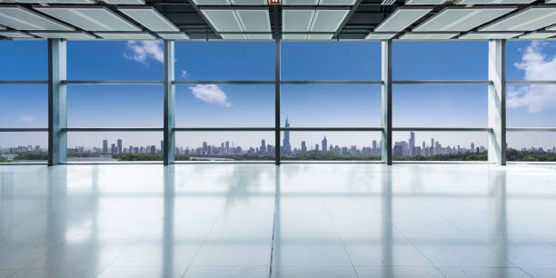 istock Panoramic skyline and buildings from glass window 971858578