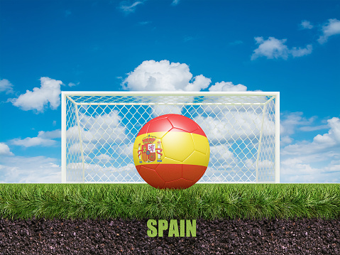 Spain football  on football or soccer field ,3d