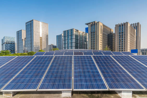 istock Solar and modern city skyline 971924478