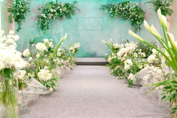 istock Wedding interior design, green flower design 971955646