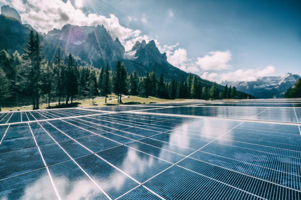 istock Solar cell panel in country mountain landscape. 971955722
