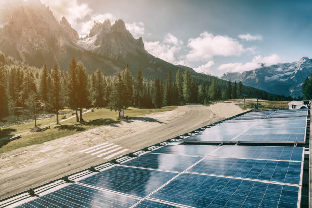 istock Solar cell panel in country mountain landscape. 971955746