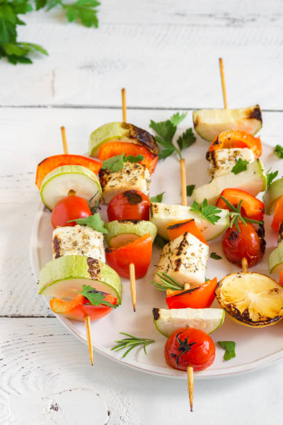 istock Vegetarian skewers with halloumi cheese 971955904