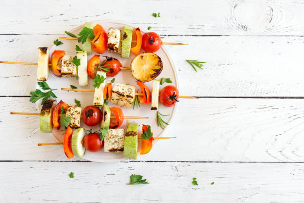 istock Vegetarian skewers with halloumi cheese 971955926
