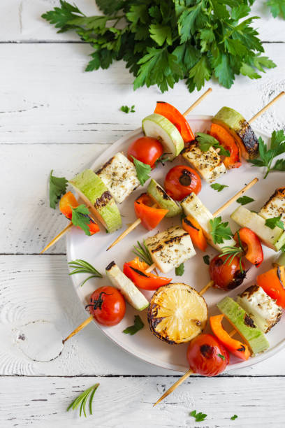 istock Vegetarian skewers with halloumi cheese 971955936