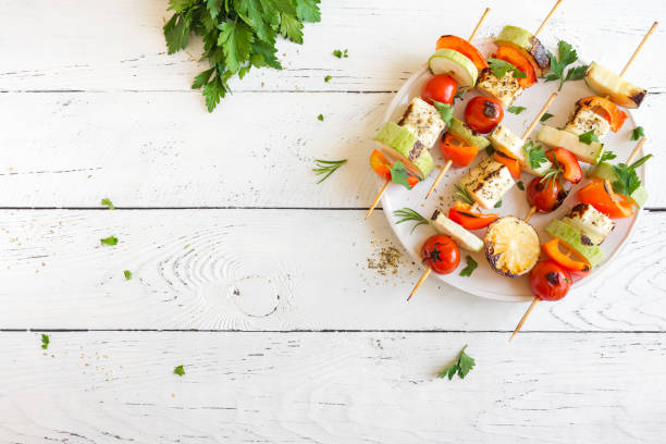 istock Vegetarian skewers with halloumi cheese 971955944