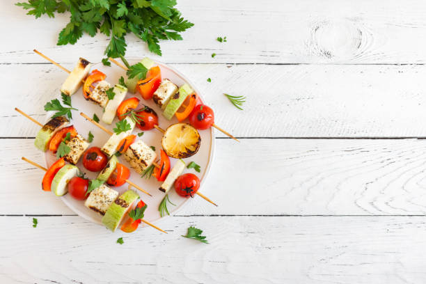 istock Vegetarian skewers with halloumi cheese 971955946