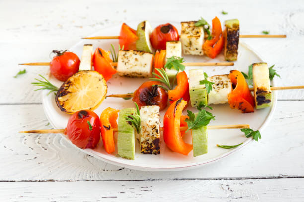 istock Vegetarian skewers with halloumi cheese 971955958