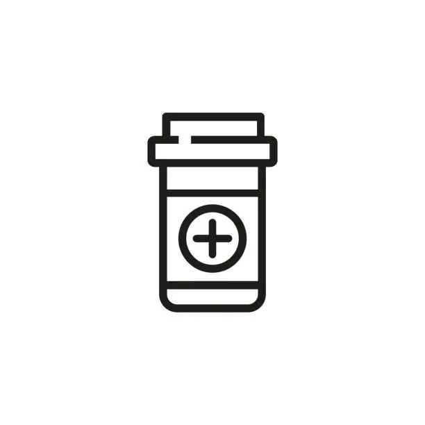 Vector illustration of Painkiller in pill bottle line icon