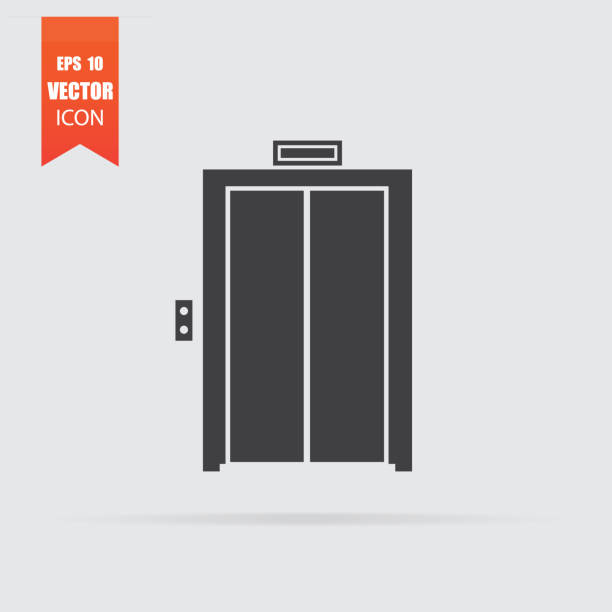 значок лифта в плоском стиле изолирован на сером фоне. - elevator stock illustrations