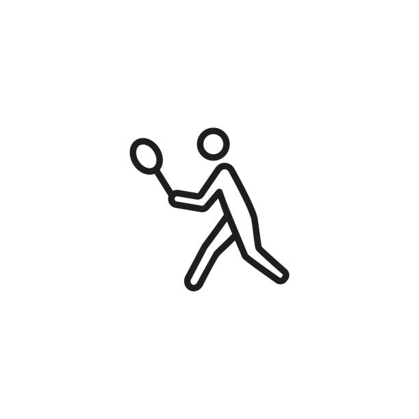 ikon garis pemain bulu tangkis - badminton court ilustrasi stok