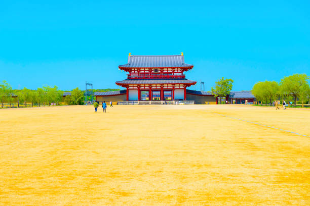 Nara, Japan - April 19, 2018: Heijo-kyu in Nara Japan.Heijo-kyu was the capital city of Japan during most of the Nara period, from 710–40 and again from 745–84.