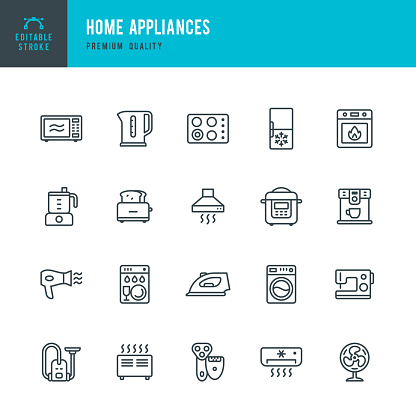 Set of Home Appliances thin line vector icons
