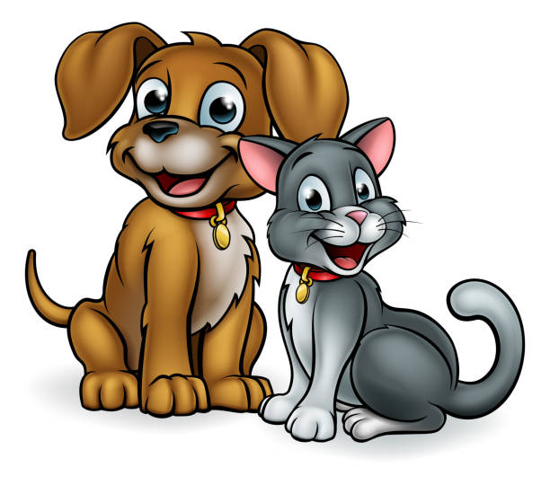 kreskówka kot i pies zwierzęta - dog mixed breed dog puppy white background stock illustrations