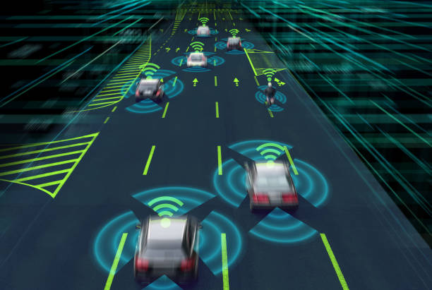 Sensing system and wireless communication network of vehicle. Autonomous car. Driverless car. Self driving vehicle. Sensing system and wireless communication network of vehicle. Autonomous car. Driverless car. Self driving vehicle. truck mode of transport road transportation stock pictures, royalty-free photos & images