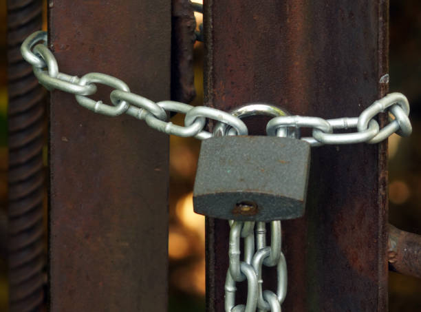 istock Padlock on the metal chain 972000828