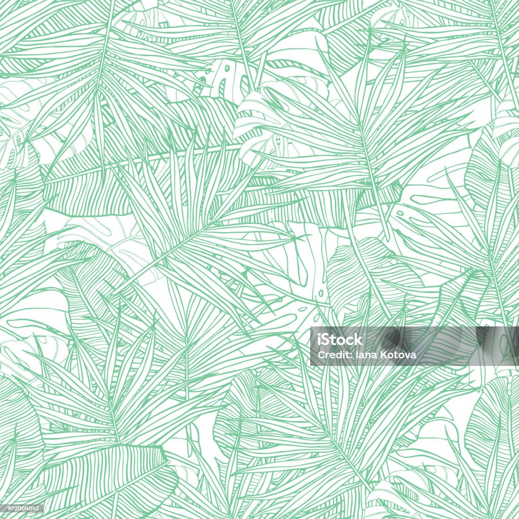 Tropical seamless pattern. Texture with banana leaves, palm and  monstera. Hand drawn illustration. Summer vector design. Pattern stock vector