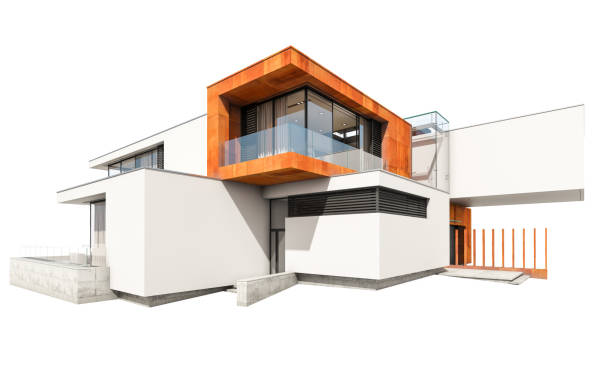 istock 3d rendering of modern cozy house isolated on white. 972010302