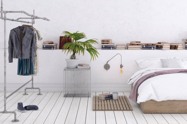 istock Large bedroom interior with blank wall 972026490