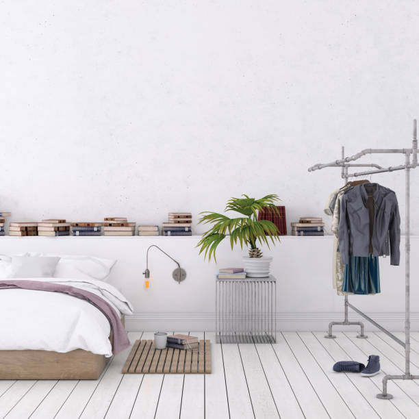 istock Large bedroom interior with blank wall 972026494