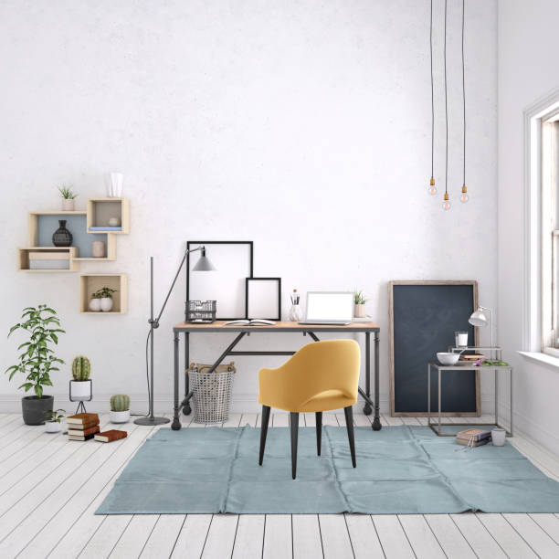 istock Modern interior with office desk background template 972026586