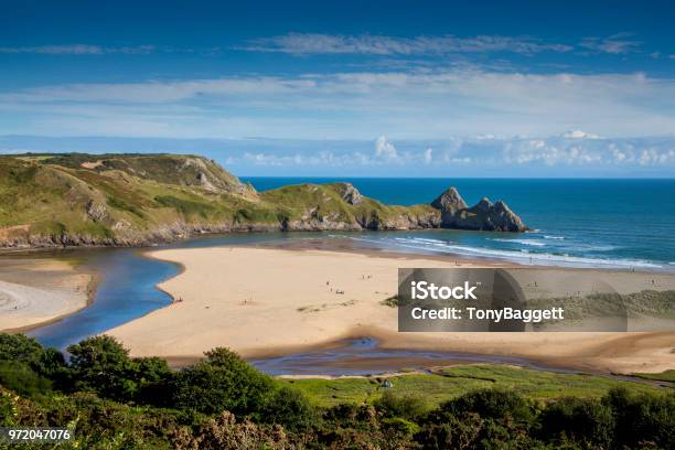 Three Cliffs Bay Wales Stock Photo - Download Image Now - Gower Peninsular, Swansea, Wales