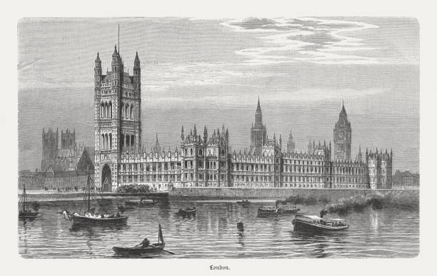 illustrations, cliparts, dessins animés et icônes de palais de westminster à londres, en angleterre, gravure sur bois, publié en 1897 - tour victoria