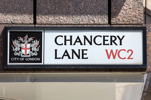 LONDON, UK - JUNE 6TH 2018: A street sign for Chancery Lane in central London, UK, on 6th June 2018.