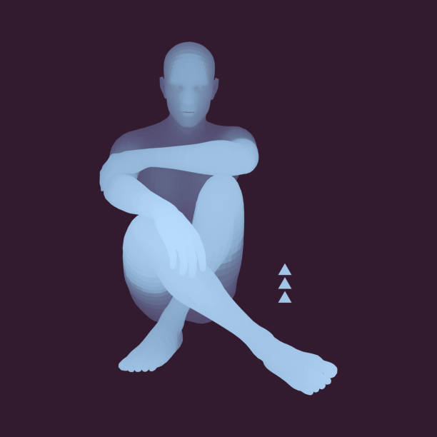 istock Man in a Thinker Pose. 3D Model of Man. Business, Science, Psychology or Philosophy Vector Illustration. 972071228