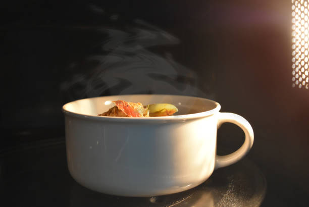 Look inside the microwave food white bowl, In a warm atmosphere and empty top space for text. - Non color ceramic applicable to available with microwave.