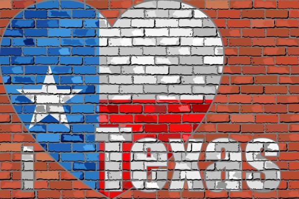 'I love Texas' message on a brick wall 'I love Texas' message on a brick wall - Illustration, 
Flag of Texas on a brick wall in heart shape heart of texas stock illustrations