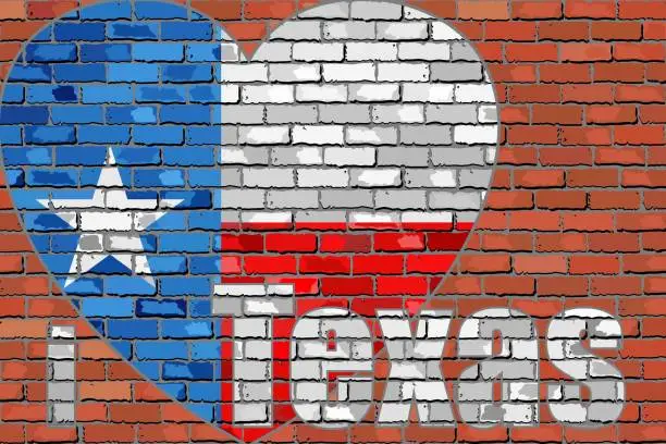 Vector illustration of 'I love Texas' message on a brick wall