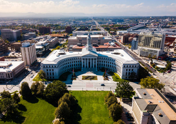 Colorado State Capitol and Denver cityscape aerial view Colorado State Capitol building and Denver cityscape aerial view civic center park stock pictures, royalty-free photos & images