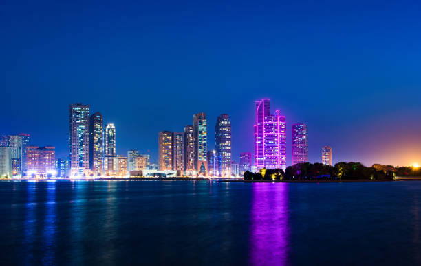 istock Sharjah waterfront cityscape in UAE at blue hour 972131388