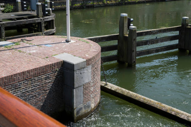Small lock or sluice in the small town of Monnickendam in The Netherlands allowing ships from the IJsselmeer to pass to inland waterways. Monnickendam is an old fishing-village next to the IJsselmeer.
