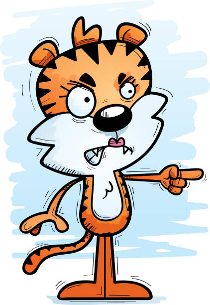 zły rysunek kobieta tygrys - tiger pointing vector cartoon stock illustrations