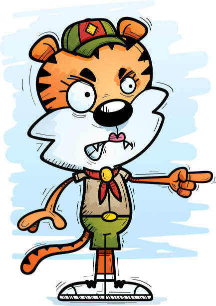 zły cartoon kobieta tygrys scout - tiger pointing vector cartoon stock illustrations